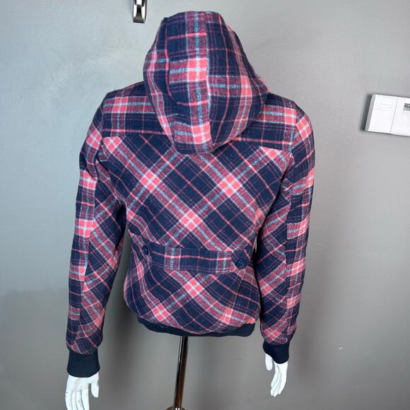 Billabong jacket women's small buffalo plaid grunge y2k quilted hood vintage - Picture 4 of 15